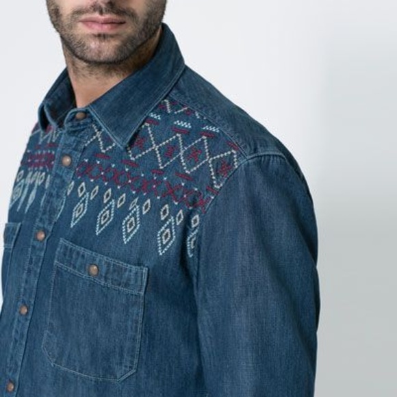 embroidered denim shirt mens